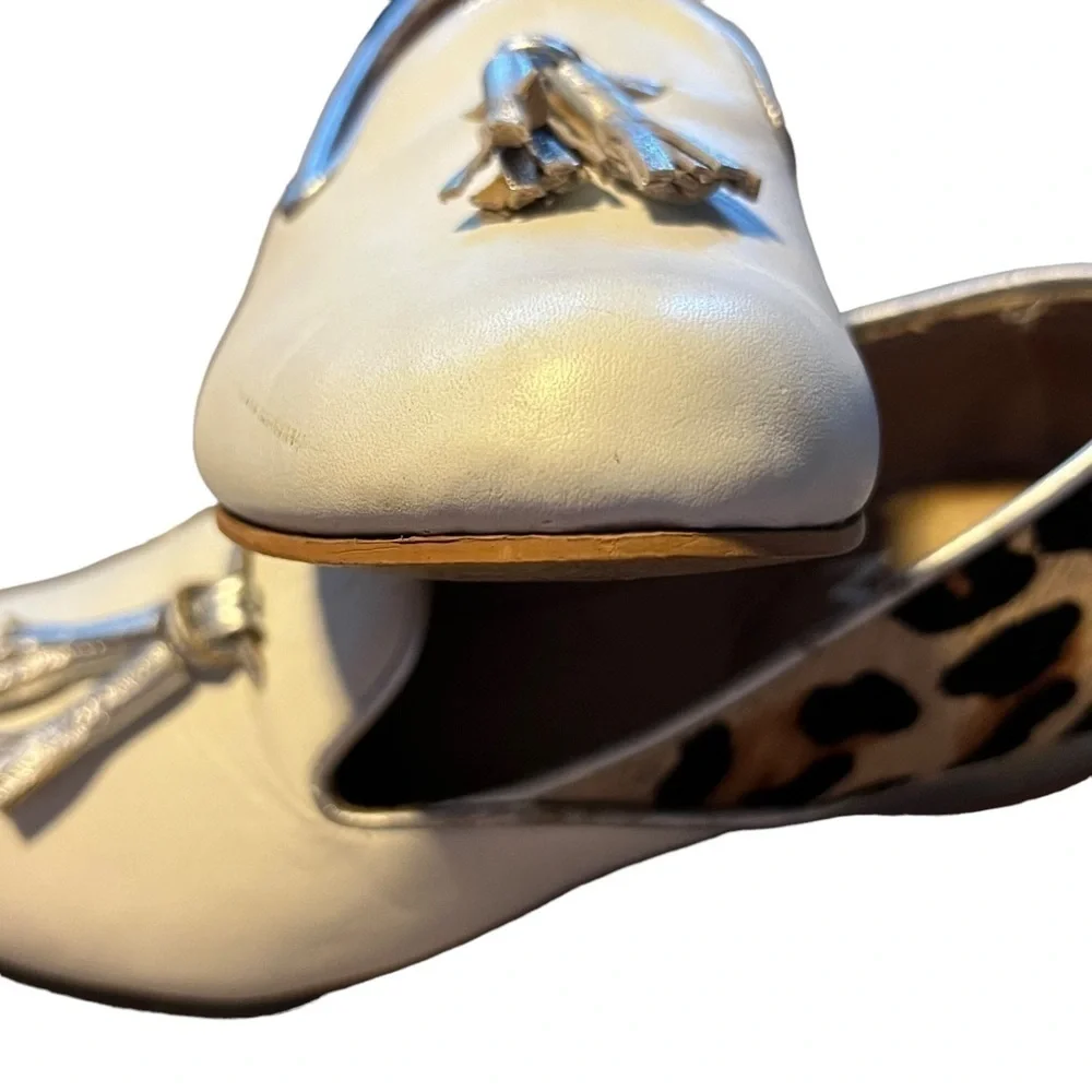 Telma White Leather Loafers Animal Print Silver Heel